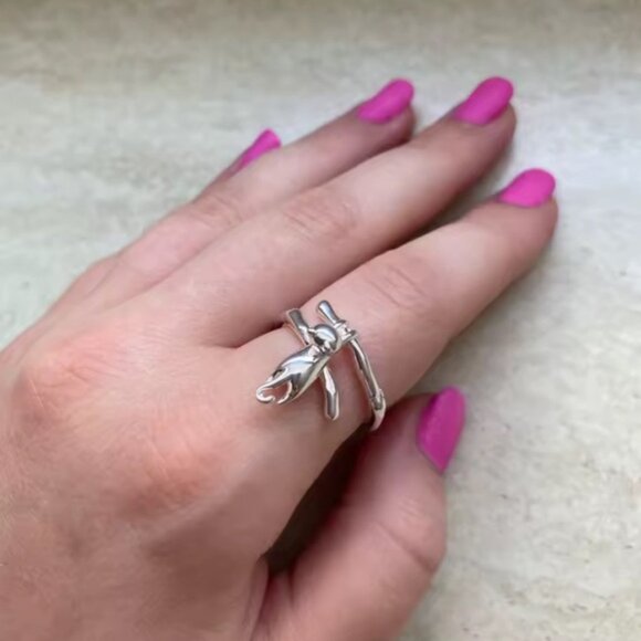 Cat Silver Hanging Ring – Adjustable Silver Animal Lover Jewelry - Picture 6 of 9